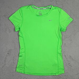 Nike Dri-Fit  Miler Running Top Womens Small Neon Green Swoosh Logo Performance